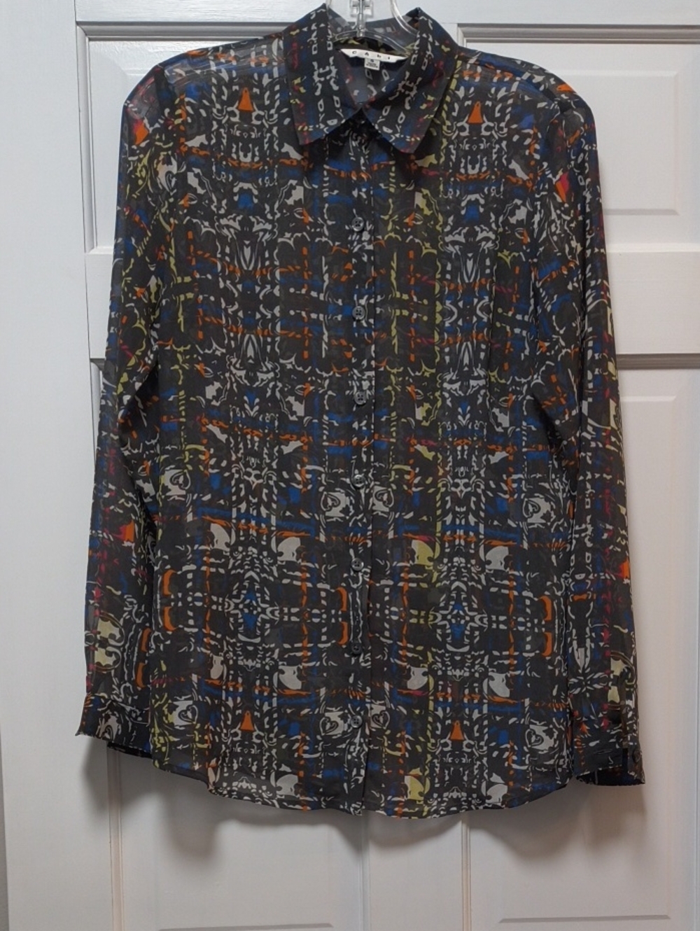 CAbi Women's Multicolor Abstract Print Button-Up Blouse - Gray Base